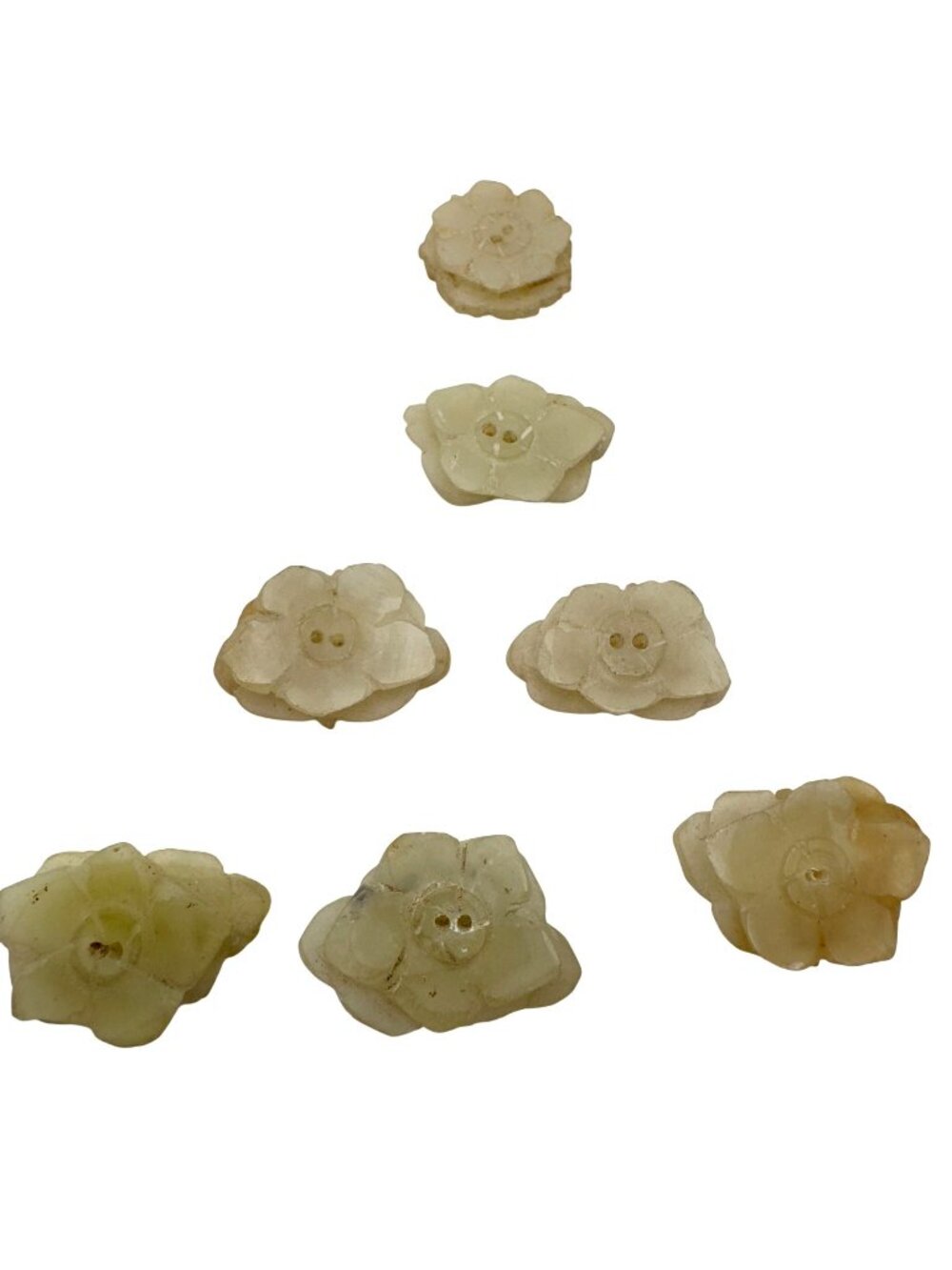 Qing Dynasty Pale Green Jade Flower Buttons Translucent 1840-1880s Set Of 7